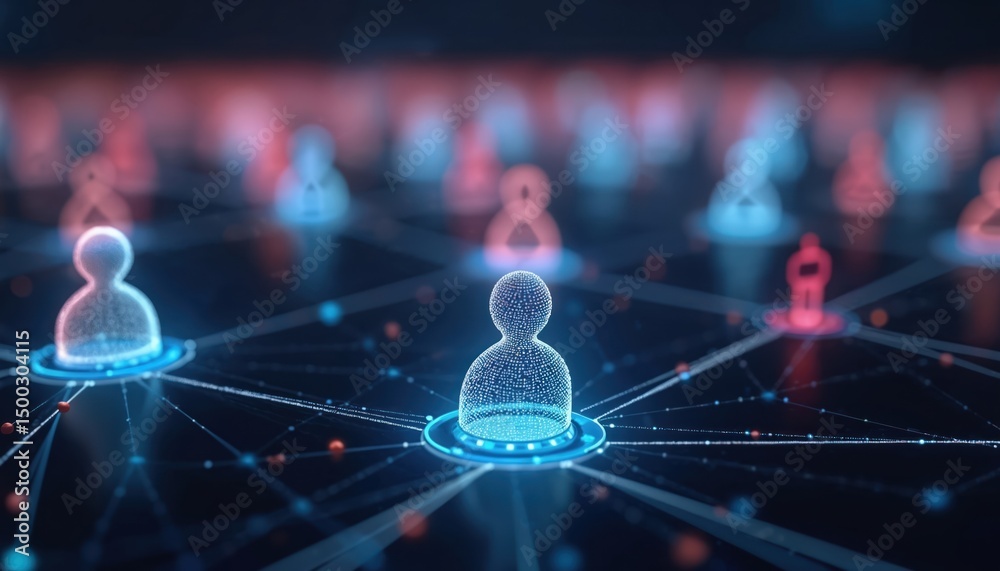 Poster illustration interconnected network of digital users. data privacy concept highlights connections, s