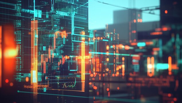 Abstract digital cityscape overlay