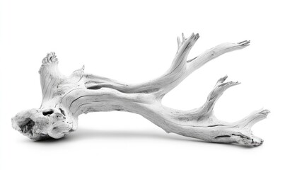 Fototapeta premium Old white dead tree branch isolated on white background. AI generated illustration.