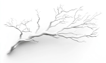 Old white dead tree branch isolated on white background. AI generated illustration.