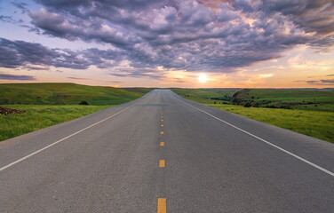 Naklejka premium Road sunset cloud park landscape nature mountain outdoor travel 