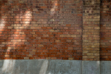 Grunge old brick wall background in sun day light