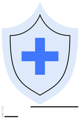 Obraz premium Blue cross centered in light blue shield outline. Ideal for healthcare, medical services, safety, protection, pharmaceutical branding, wellness, security, simple landing page