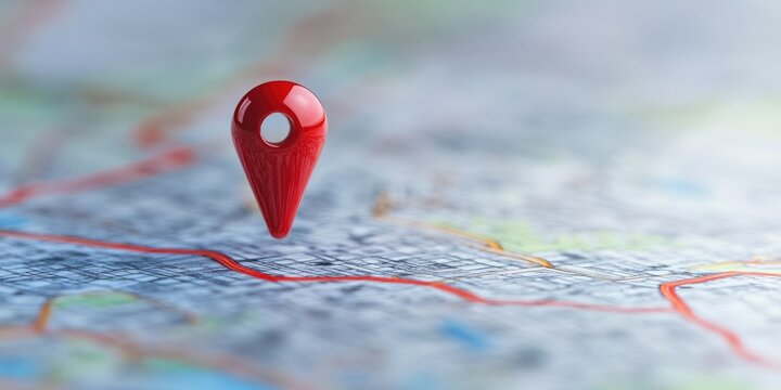 Red map pin on a detailed map