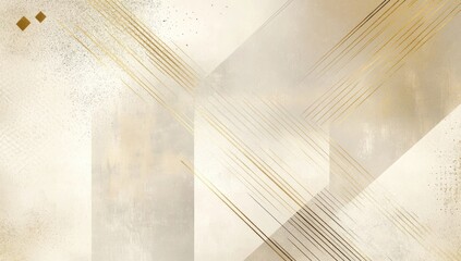 Abstract beige and gold geometric design with textured brushstrokes