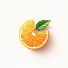 Orange slice with leaf, top view