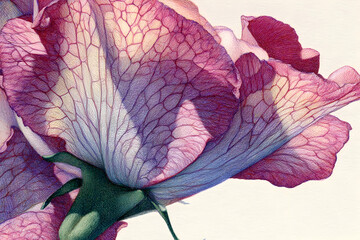 Detailed depiction of a rose petal's intricate vein structure.