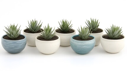Obraz premium Six Succulents in Ceramic Pots Home Decor