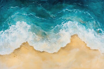 Aerial view of ocean waves crashing on a sandy beach