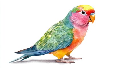 Cute Colorful Parrot Watercolor Illustration. AI generated illustration.