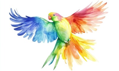 Fototapeta premium Cute Colorful Parrot Watercolor Illustration. AI generated illustration.
