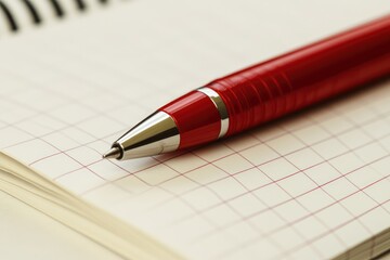 Red pen resting on a gridded notebook