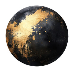 Naklejka premium PNG Black and gold watercolor sphere planet art illustration.
