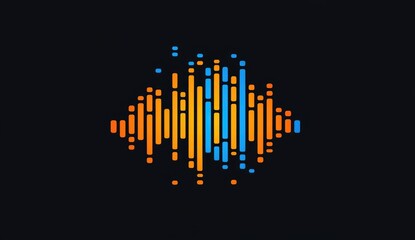 Obraz premium Abstract audio wave graphic. Vibrant orange and blue vertical bars create a stylized sound wave on a dark background