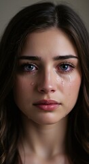 Obraz premium Close up portrait of crying woman with tears sad emotional expression