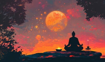 Guru Purnima background, a man is worshipping a spiritual teacher. AI generated illustration.