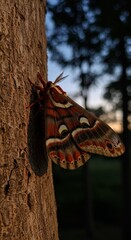 Detailed Photo of a Moth on Tree Bark in Natural Environment with Brown Wings