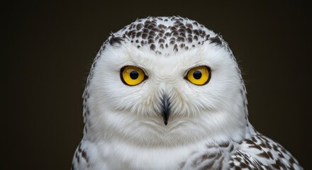 Detailed Portrait of Snowy Owl with Yellow Eyes and White Feathers