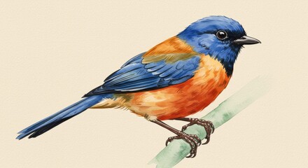 Detailed Watercolor Illustration Of A Colorful Bird Perched On A Branch Photo