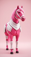 Digital Illustration of a Pixelated Pink Horse with White Armor on Pink Background