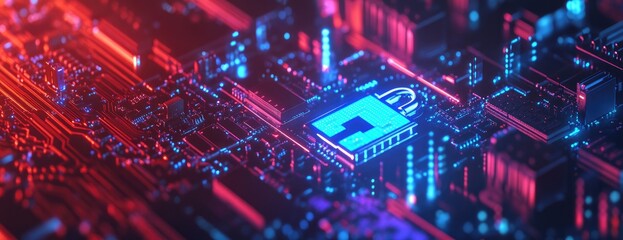 Circuit board with glowing padlock (1)