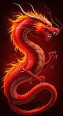 Fototapeta premium Illustration Of Fiery Red Dragon With Glowing Details And Dark Background