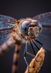 Macro Photo of a Dragonfly in Brown Tones Showcasing Intricate Details and Texture