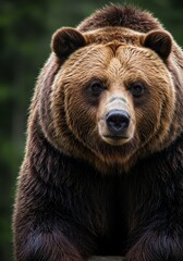 Fototapeta premium Photo Brown Bear Portrait With Fur Texture and Forest Background