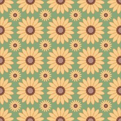 Cheerful sunflower motifs arranged in a seamless pastel-toned layout. A warm, inviting pattern perfect for spring-themed textiles, digital prints, or home decor.