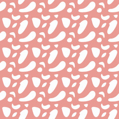A whimsical seamless pattern of stylized pink bean shapes scattered over a white background. Ideal for cute merchandise, children-decor, and minimal abstract designs.