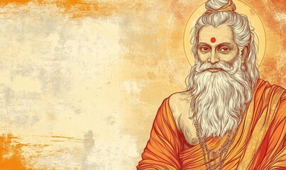 Happy Guru Purnima Indian Festival honoring spiritual teacher. AI generated illustration.