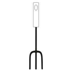 Fork with two prongs. Long vertical handle. Black and white view. Kitchen utensil concept.
