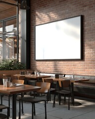 Cafe Interior with Blank Billboard and Seating