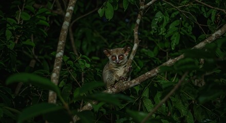 Photo Of A Nocturnal Lemur Perched On A Branch In Lush Green Forest