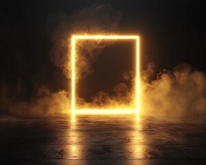 Obraz premium Illuminated Neon Square Frame in Smoky Environment