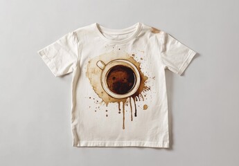 Off-white t-shirt with coffee stain graphic