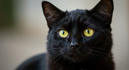 Photo of Black Cat with Yellow Eyes in Close Up Portrait