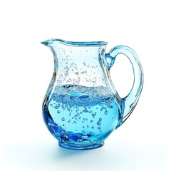Clear blue glass pitcher filled with water