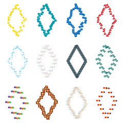 Diamond frames set. Colorful floral borders. Red heart pattern. Vector decorative collection.