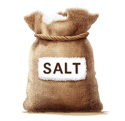 A burlap sack filled with white salt