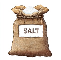 A vintage-style illustration of a burlap sack filled with salt