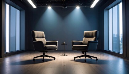 Modern Office Interior Design: Two Swivel Chairs in a Serene Workspace