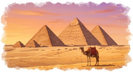 Photo Of Egyptian Pyramids And Camel During Sunset In The Desert