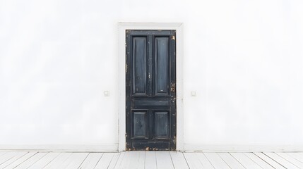 Old Dark Wooden Door White Wall Room Interior
