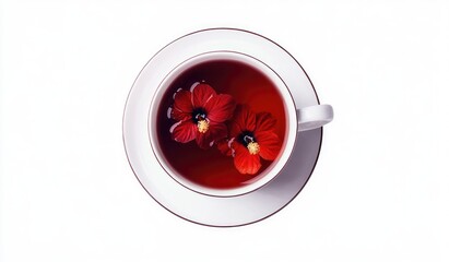 Red flower tea in white cup