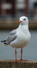 Obraz premium Photo of Seagull with White Feathers Standing on Concrete Wall in Sunlight