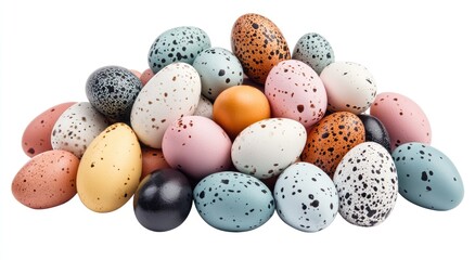 Pile of colorful speckled eggs
