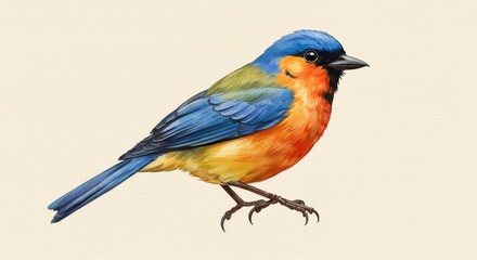 Obraz premium Realistic Colorful Bird Illustration with Blue Orange Yellow Feathers Detailed Portrait
