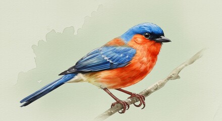 Fototapeta premium Watercolor Illustration Of A Colorful Bird Perched On A Branch Photo