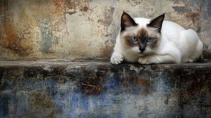 Gatto Siamese su muro antico